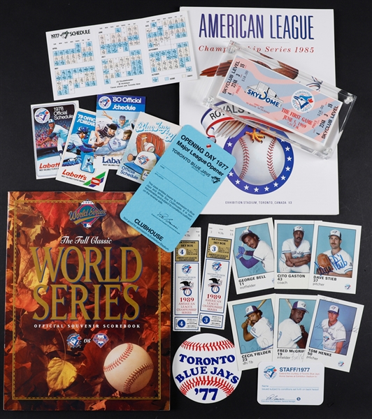 Toronto Blue Jays Memorabilia Collection Including Inaugural Season Items, Yearbooks, Programs, 1977-1991 Schedule Full Run, Circa 1987 Signed Card Set and More!
