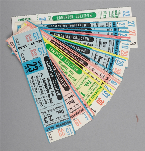 Edmonton Coliseum 1975-76 WHA Edmonton Oilers Full Ticket Collection of 22 Plus 1975-76 Program