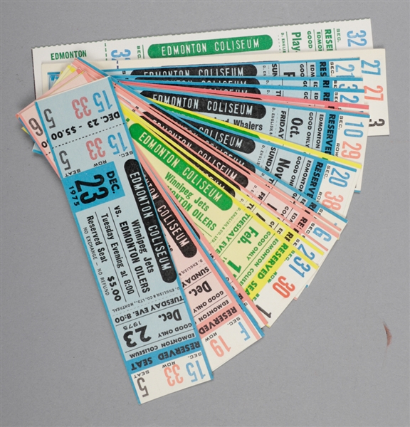 Edmonton Coliseum 1975-76 WHA Edmonton Oilers Full Ticket Collection of 22 Plus 1975-76 Program