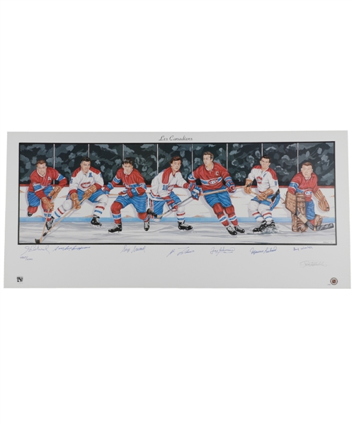 Montreal Canadiens Limited-Edition Lithograph Autographed by 7 HOFers with LOA (18" x 39")