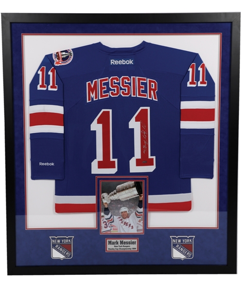 Mark Messier Signed New York Rangers 1993-94 Stanley Cup Champions Jersey Framed Display (42" x 47")