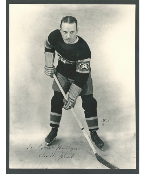 Deceased HOFer Aurele Joliat Signed Montreal Canadiens Photo from the E. Robert Hamlyn Collection