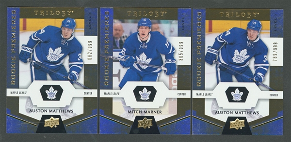 2016-17 Upper Deck Rookie Premieres #51 Austin Matthews (2), #53 Mitch Marner, #53 Mitch Marner Jersey and 2016-17 Upper Deck Black Diamond Rookie Jumbos #RTL-AM Austin Matthews