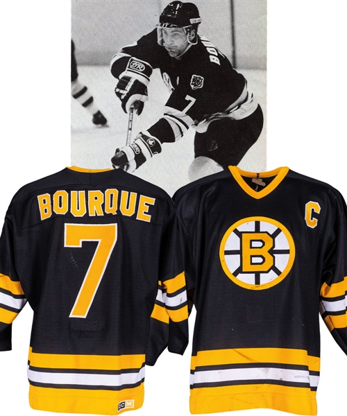 Ray Bourque’s 1986-87 Boston Bruins Game-Worn Captain’s Jersey from the Michael Wexler Collection – Team Repairs! - Norris Trophy Season! - Photo-Matched!