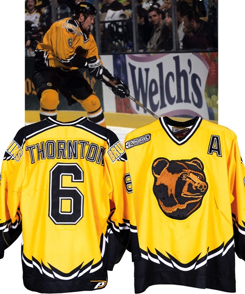 Joe Thornton’s 1999-2000 Boston Bruins Game-Worn Alternate Captain’s Third Jersey with Team COA from the Michael Wexler Collection – 2000 Patch! - Team Repairs!
