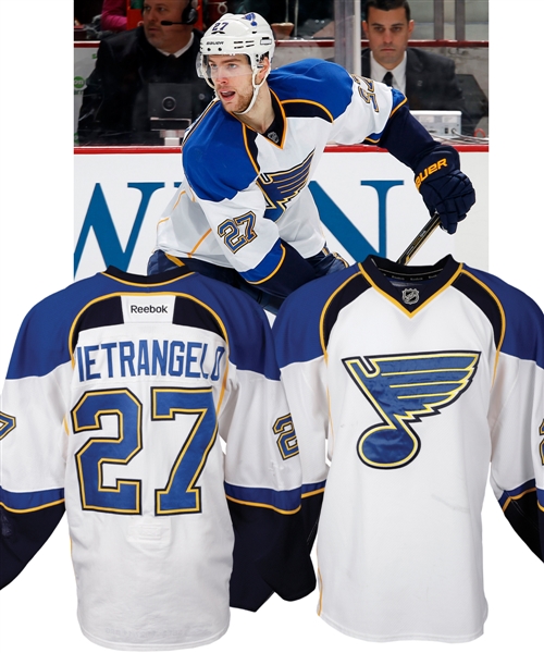 Alex Pietrangelos 2011-12 St. Louis Blues Game-Worn Jersey - Team Repairs! - Photo-Matched!