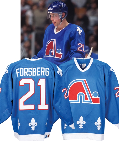 Peter Forsbergs 1994-95 Quebec Nordiques Game-Worn Rookie Season Jersey from the Michael Wexler Collection with LOA - Calder Memorial Trophy Season! - Team Repairs! - Photo-Matched!