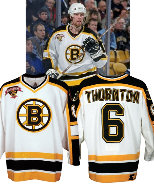 Joe Thorntons 1998-99 Boston Bruins Game-Worn Jersey with Team LOA from the Michael Wexler Collection - Bruins 75th Patch! - 15+ Team Repairs! 