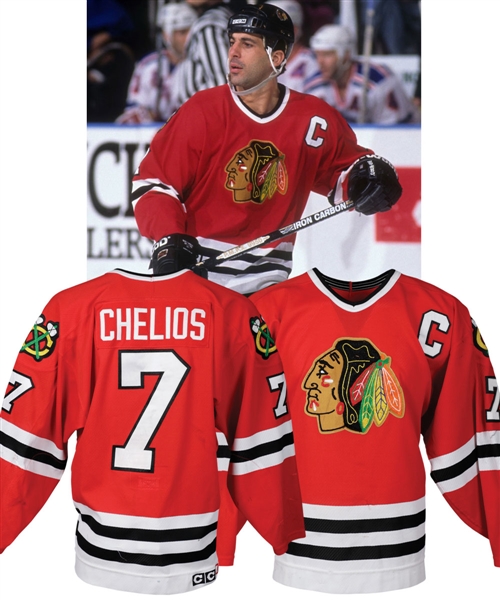 Chris Chelios 1995-96 Chicago Black Hawks Game-Worn Captains Jersey - 10+ Team Repairs! - James Norris Trophy Season! - Photo-Matched!