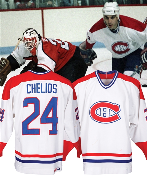 Chris Chelios 1986-87 Montreal Canadiens Game-Worn Playoffs Jersey from the Michael Wexler Collection with LOA - 35+ Team Repairs! - Photo-Matched to Conference Finals!