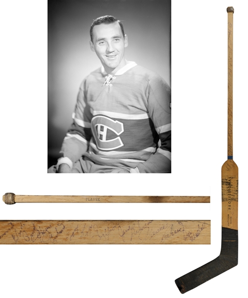 Jacques Plantes 1957-58 Montreal Canadiens Game-Used Team-Signed Stick by 21 Including 8 Deceased HOFers - Vezina Trophy Season! - Stanley Cup Season!