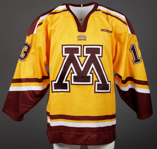 Ben Gordons 2006-08 WCHA University of Minnesota Golden Gophers Game-Worn Gold Alternate Jersey 