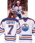 Paul Coffeys 1981-82 Edmonton Oilers Game-Worn Jersey from the Michael Wexler Collection - Numerous Team Repairs! - Photo-Matched!