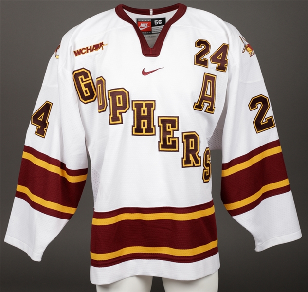 Zach Budishs 2012-13 WCHA University of Minnesota Golden Gophers Game-Worn Alternate Captains White Third Jersey 