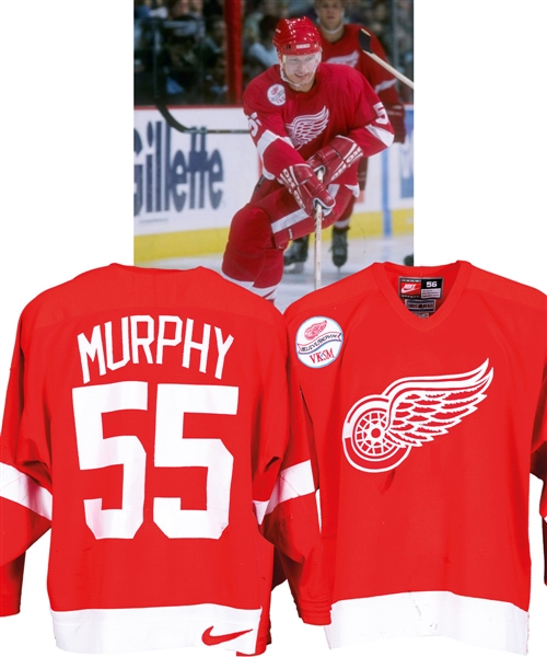 Larry Murphy’s 1997-98 Detroit Red Wings Game-Worn Jersey with Team COA from the Michael Wexler Collection - Team Repairs! - VK&SM Patch!