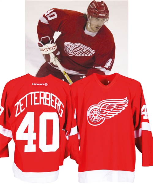 Henrik Zetterberg’s 2003-04 Detroit Red Wings Game-Worn Jersey with Team COA from the Michael Wexler Collection - Team Repairs!