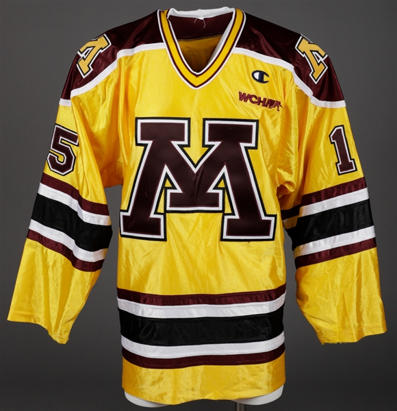 Stuart Sendens 1997-98 WCHA University of Minnesota Golden Gophers Game-Worn Gold Alternate Jersey 