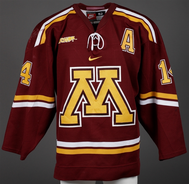 Justin Bostroms 2008-09 WCHA University of Minnesota Golden Gophers Game-Worn Alternate Captains Jersey - Photo-Matched!