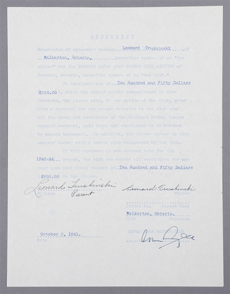 Toronto Maple Leafs 1930s/1940s Official NHL Document Collection of 3 with Deceased HOFer Conn Smythe Signatures