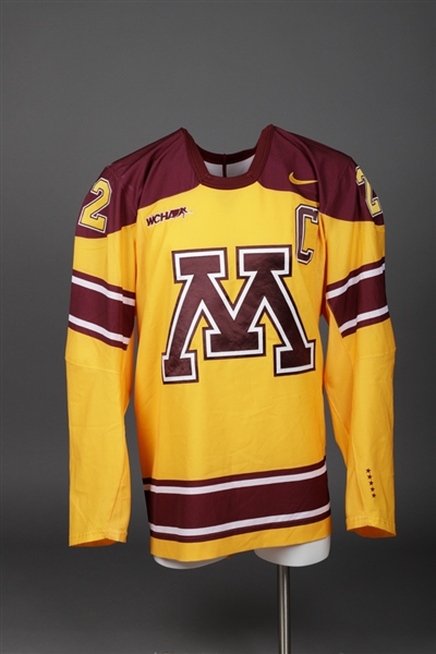 Ryan Flynns 2009-10 WCHA University of Minnesota Golden Gophers Game-Worn Captains Gold Alternate Jersey