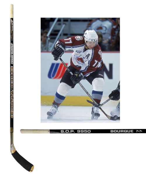 Ray Bourques 2000-01 Colorado Avalanche Sher-Wood Signed Game-Used Playoffs Stick with His Signed LOA Attributed to Western Conference Quarterfinals Game #2