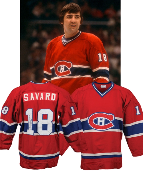 Serge Savards 1978-79 Montreal Canadiens Signed Game-Worn Jersey - 20+ Team Repairs! - Stanley Cup Championship Season!