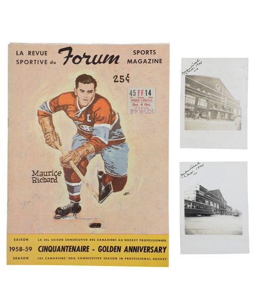 Montreal Canadiens 1958-59 Programs (4) Including 1958 NHL All-Star Game Program with Ticket Stub Plus 1940s Montreal Forum Photos (2) from the E. Robert Hamlyn Collection