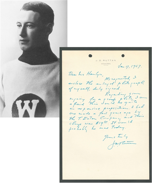 Deceased HOFer Jack Ruttan (Winnipeg Hockey Club) Signed 1967 Letter from the E. Robert Hamlyn Collection