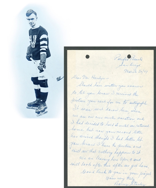Deceased HOFer Barney Stanley (Vancouver Millionaires - Edmonton Eskimos) Signed 1967 Letter from the E. Robert Hamlyn Collection