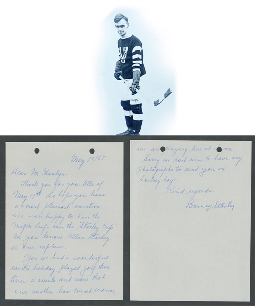 Deceased HOFer Barney Stanley (Vancouver Millionaires - Edmonton Eskimos) Signed 1967 Letter from the E. Robert Hamlyn Collection