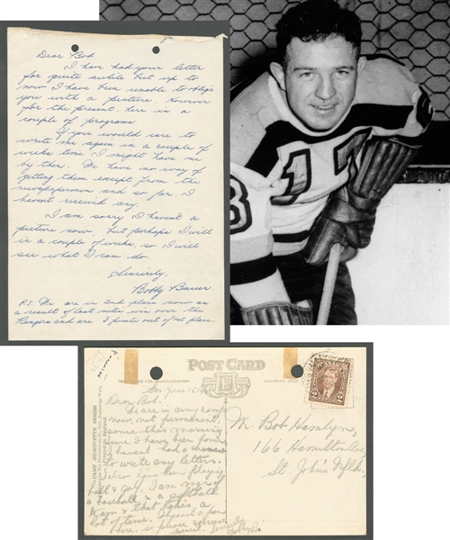 Deceased HOFer Bobby Bauer Boston Bruins Signed Letter and Signed 1941 Postcard from the E. Robert Hamlyn Collection