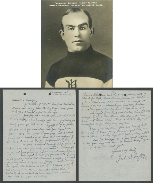 Deceased HOFer Fred "Cyclone" Taylor (Renfrew Hockey Club - Vancouver Millionaires) Signed Letter from the E. Robert Hamlyn Collection