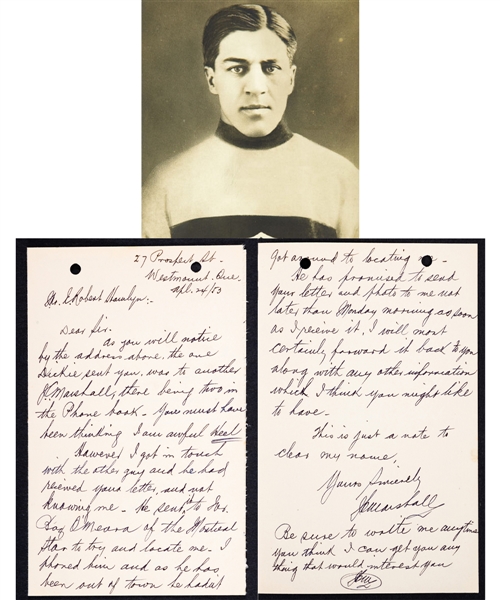 Deceased HOFer Jack Marshall (Montreal AAA - Montreal Wanderers - Toronto Blueshirts) Signed 1953 Letter from the E. Robert Hamlyn Collection