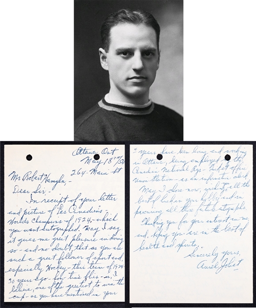 Deceased HOFer Aurele Joliat (Montreal Canadiens) Signed 1954 Letter from the E. Robert Hamlyn Collection