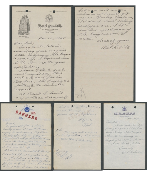 Deceased HOFer Neil Colville (New York Rangers) Signed 1940s/1950s Letters (3) from the E. Robert Hamlyn Collection