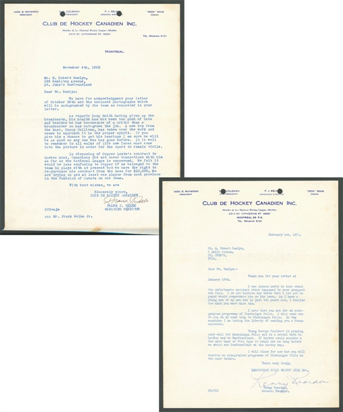 Montreal Forum 1940s/1960s Signed Letters on Canadian Arena Co. and Club de Hockey Canadien Inc. Letterheads (10) from the E. Robert Hamlyn Collection Including Selke and Reardon