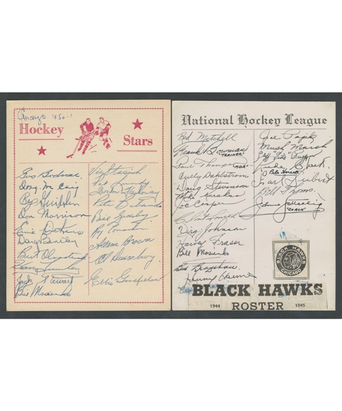Chicago Black Hawks 1944-45 and 1950-51 Team-Signed Sheets Including 11 Deceased HOFers from the E. Robert Hamlyn Collection