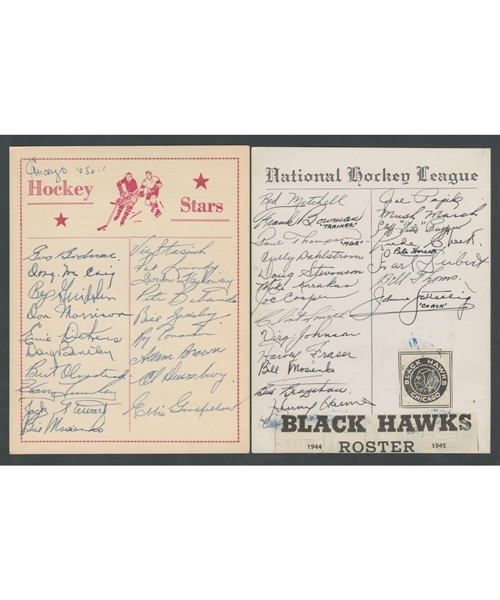 Chicago Black Hawks 1944-45 and 1950-51 Team-Signed Sheets Including 11 Deceased HOFers from the E. Robert Hamlyn Collection
