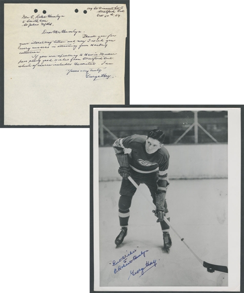 Deceased HOFer George Hay Signed Detroit Red Wings Turofsky Photo Plus Signed Letter from the E. Robert Hamlyn Collection