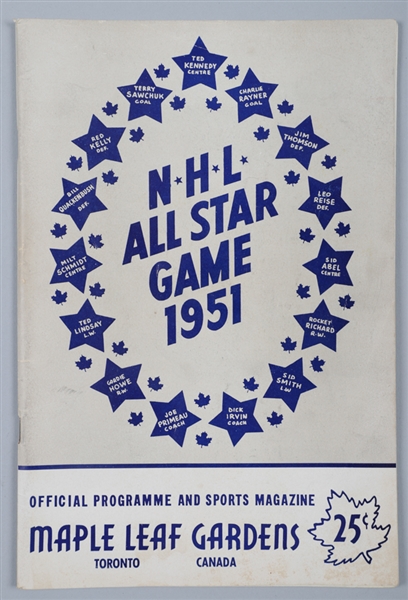 1951 Maple Leaf Gardens NHL All-Star Game Program