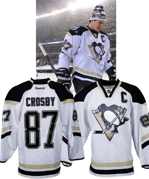 Sidney Crosbys 2014 NHL Stadium Series Pittsburgh Penguins Warm-Up Worn Captains Jersey with NHLPA LOA