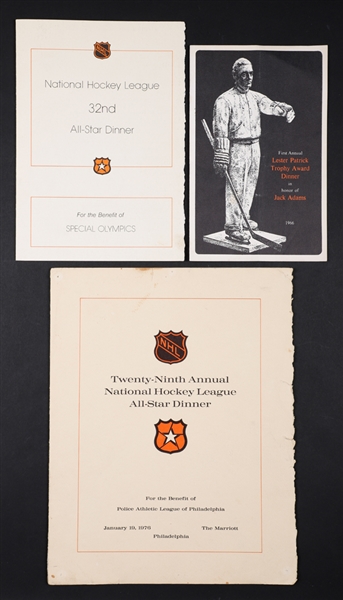 1976 NHL All-Star Game Dinner Program Signed by 17 Including Dryden, 1966 Lester Patrick Trophy Award Dinner Program (Jack Adams) and 1980 NHL All-Star Game Dinner Program