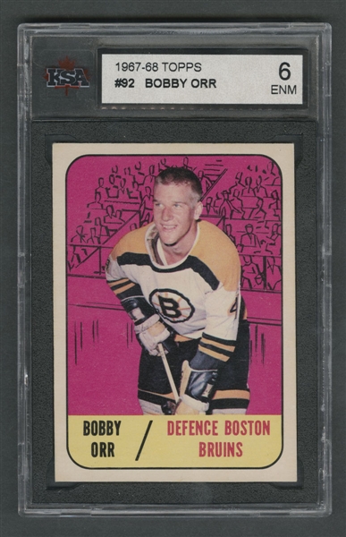 1967-68 Topps Hockey Card #92 HOFer Bobby Orr - Graded KSA 6