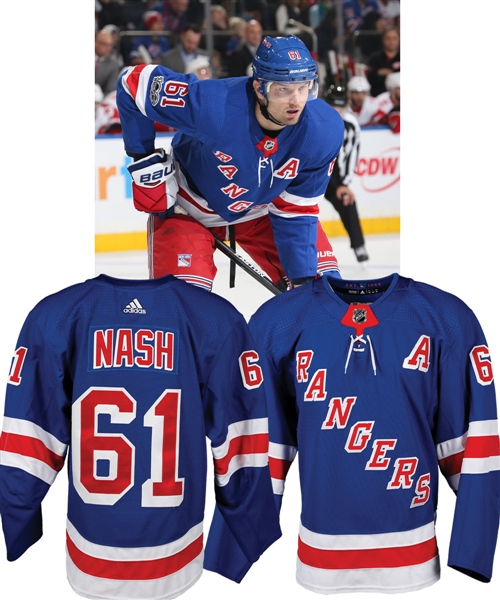 Rick Nashs 2017-18 New York Rangers Game-Worn Alternate Captains Home Jersey with LOA