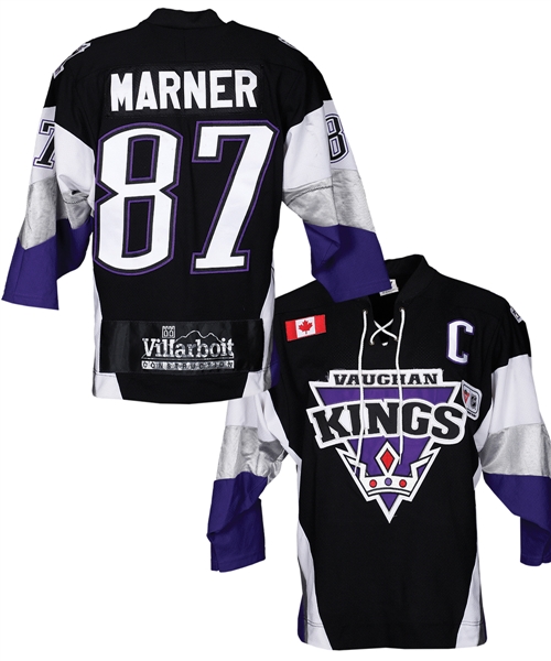 Mitch Marners 2011-12 Vaughan Kings Game-Worn Captains Pre-NHL Away Jersey Plus Don Mills Flyers and Vaughan Kings Jersey Bags with LOAs