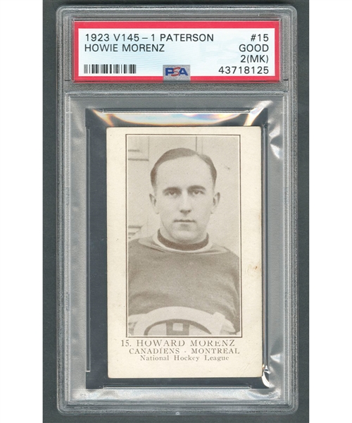 1923-24 William Paterson V145-1 Hockey Card #15 HOFer Howie Morenz RC - Graded PSA 2 (MK)