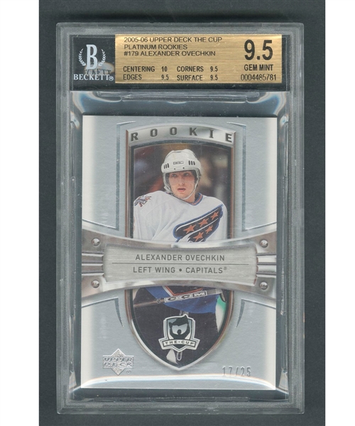 2005-06 Upper Deck "The Cup" Hockey Card #179 Alexander Ovechkin Platinum Rookies "17/25" Beckett-Graded Gem Mint 9.5