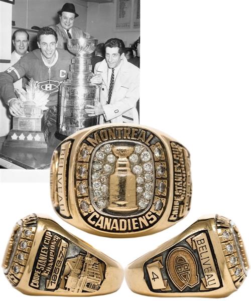 Jean Beliveaus 1953-71 Montreal Canadiens 10K Gold and Diamond Career Ring from His Personal Collection with Family LOA