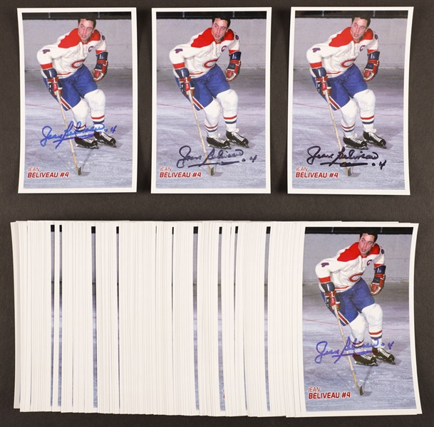 Jean Beliveaus Signed Montreal Canadiens Molson Export Postcards (127) from His Personal Collection with Family LOA