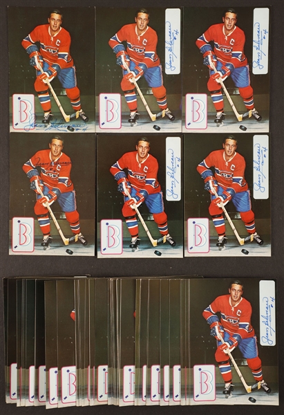 Jean Beliveaus Signed Montreal Canadiens (In Action) Postcards (90) from His Personal Collection with Family LOA